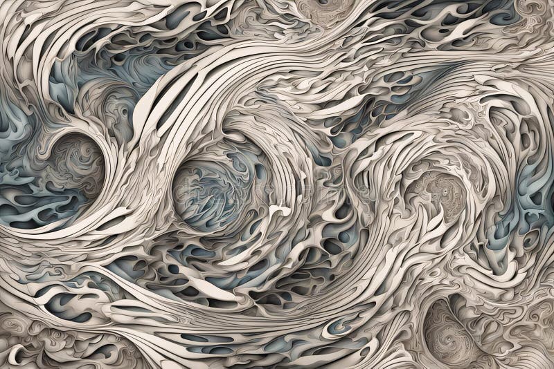 Intricate abstract fractal pattern in cream and blue colors, featuring swirling and flowing shapes that create a sense of depth royalty free illustration