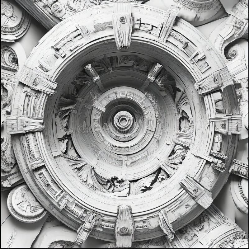 Intricate Abstract Geometric Pattern in Monochrome with Circular Symmetry and Detailed Textures vector illustration