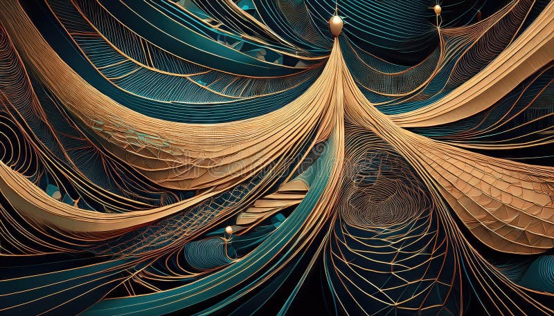 Intricate Abstract Network A Dynamic Dance of Lines and Shapes, Revealing a Mesmerizing Kaleidoscope of Colors at Dusk stock illustration