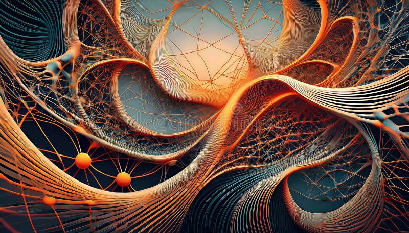 Intricate Abstract Network A Mesmerizing Dance of Lines and Shapes in Vibrant Hues, Stirring a Dynamic Visual Symphony at Dusk royalty free illustration