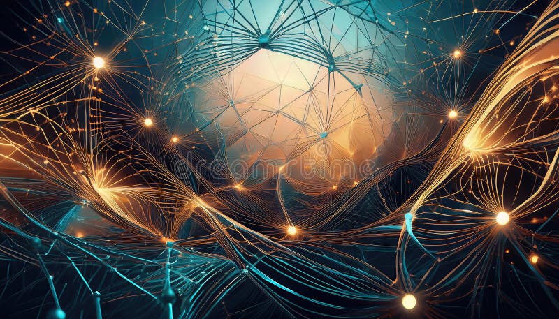 Intricate Abstract Network Vivid Lines and Shapes Dancing in a Mesmerizing, Dynamic Visual Symphony at Twilight, Offering Digital stock illustration