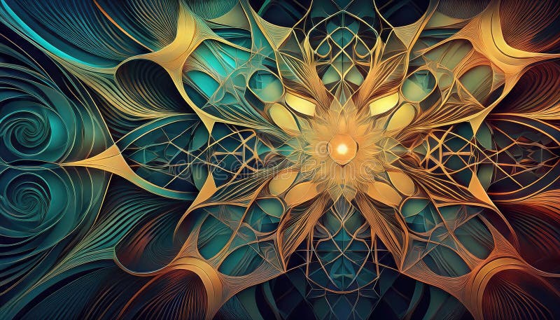 Intricate Abstract Pattern A Dynamic Exploration of Lines and Shapes in a Mesmerizing Network of Colors, Embracing an Energetic royalty free illustration
