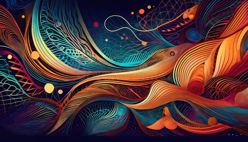Intricate Abstract Patterns A Dynamic Network of Lines and Shapes in a Mesmerizing Visual Maze, Showcasing a Blend of Colors,. A mesmerizing abstract artwork featuring a complex network of lines and shapes that create a dynamic visual pattern, blending vivid colors and textures to evoke a sense of energy and movement.