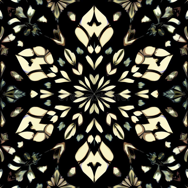 Intricate abstrakt kaleidoscope-design med symmetriska flormönster. Central stock illustrationer