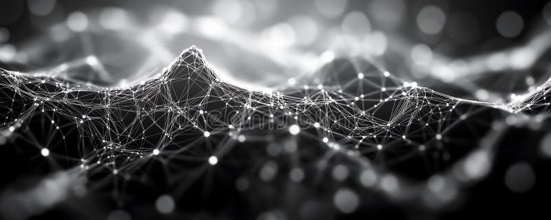 Intricate AI network pattern with depth and contrast stock illustration