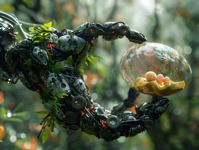 Intricate Appendage Delicately Holding a Fragile Egg Shaped Vessel generative ai. Intricate appendage delicately holding a fragile egg shaped vessel containing the beginnings of life surrounded by a mystical otherworldly environment with a sense of wonder and reverence generative ai