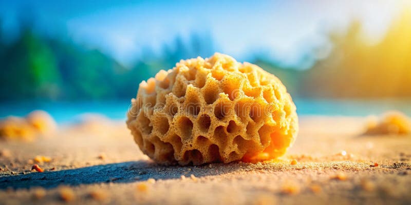 Die filigrane Schönheit eines mediterranen Miniatur-Badeschwamms: Eine Tilt-Shift-Nahaufnahme-Erkundung stock abbildung