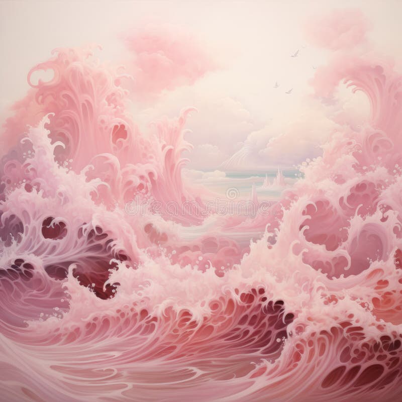 Intricate And Bizarre: A Hyperrealistic Pink Ocean With Harmonious Chaos vector illustration