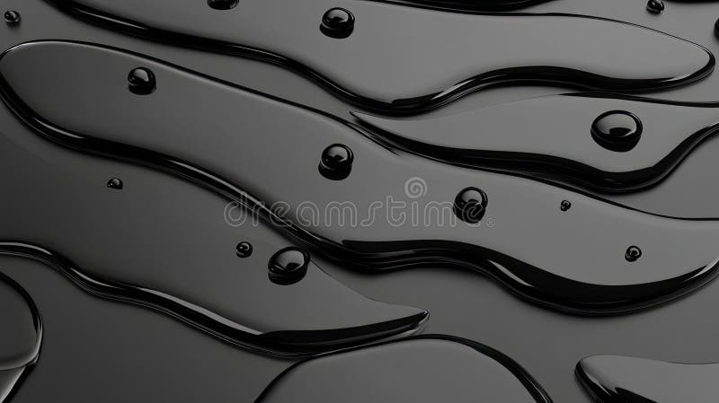 Intricate black abstract shapes arranged on a deep black background in a hyper realistic 3D design created with octane rendering stock illustration
