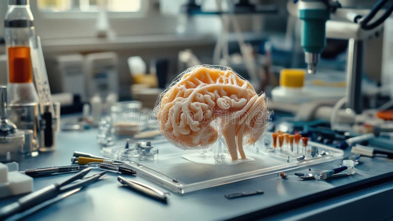 Intricate brain model in scientific laboratory setting royalty free stock image
