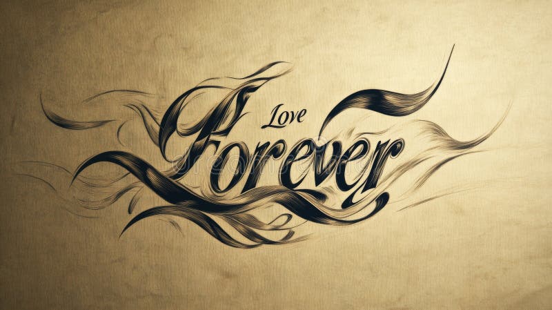 Intricate calligraphy showcasing the elegant words Love and Forever in swirling script on a textured background royalty free stock images