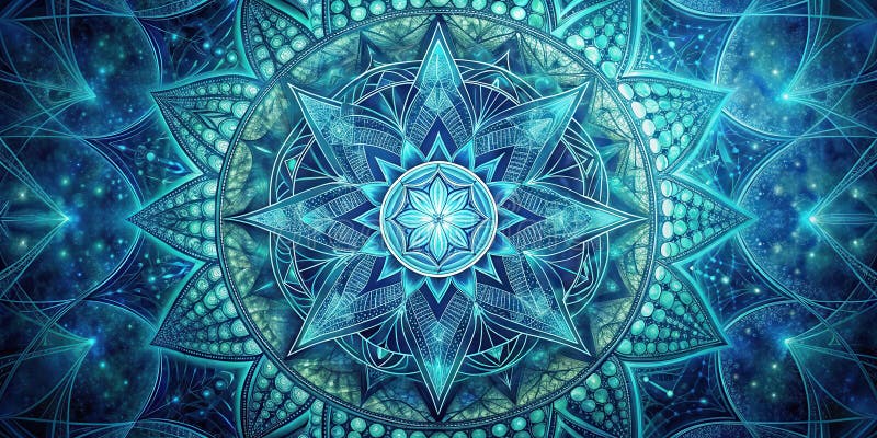 Intricate celestial mandala a symfony of azure hues and geometric design elements. Generativ AI stock illustrationer