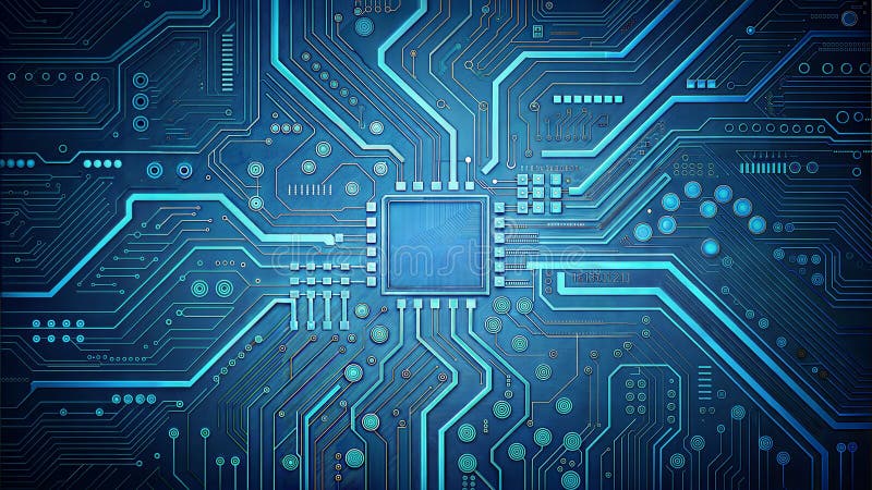 Intricate Circuit Board Design Featuring Microchip and Electronic Pathways vector illustration