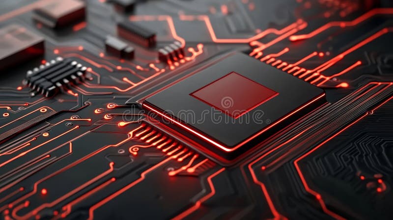 Intricate circuitry of a computer chip, closeup view of microelectronics and semiconductor technology royalty free illustration