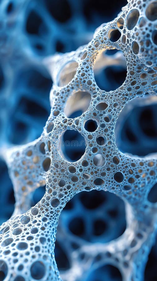 Close-up of intricate blue foam texture with bubbles and porous structure stock illustration
