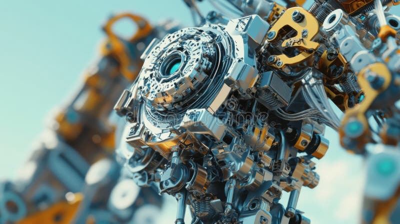 Intricate close-up of a futuristic mechanical robot arm part vector illustration