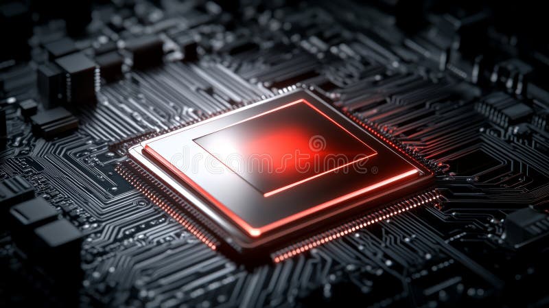 Intricate closeup of a computer chip, exploring the complex world of circuitry, electronics, and digital technology vector illustration