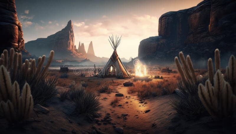 Intricate credenze spirituali e cerimonie delle tribù native americane e il loro profondo legame con il mondo naturale. ai illustrazione di stock