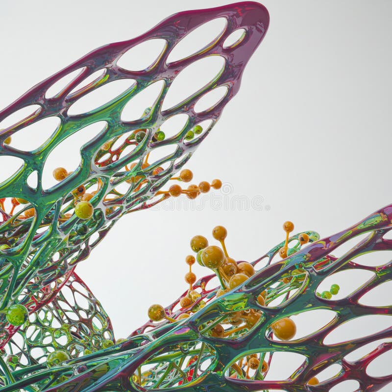 An intricate 3D abstract rendering featuring a web-like structure with an array of vector illustration