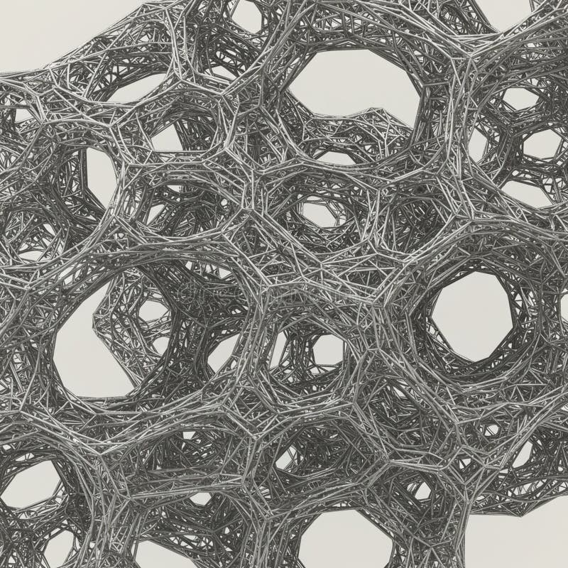 Intricate 3D structure resembling a geometric lattice or porous material. Composed of vector illustration