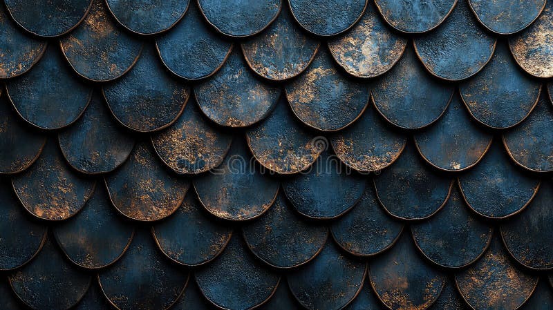 Intricate Dark Metal Scales Pattern Creating a Dramatic and Textured Background with Unique Abstract Design Elements stock image