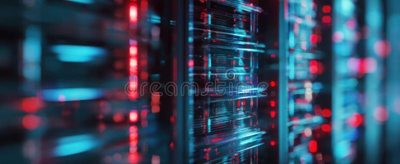 The intricate design of a modern data server illuminated by vibrant lights. image royalty free stock images.