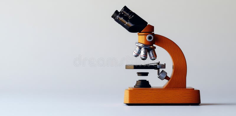 The intricate design and warm color tones of this vintage microscope are accentuated by a simple background royalty free stock image