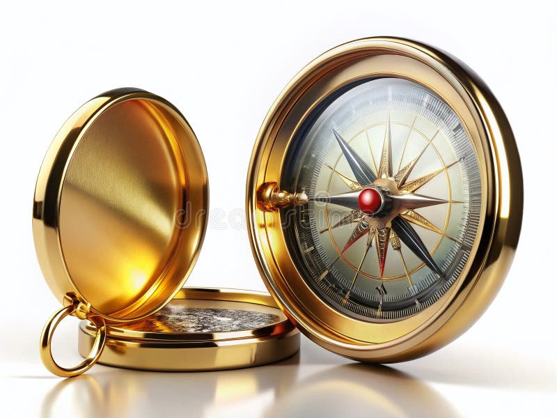 Intricate Detail of a DoubleExposed Black Compass in a Metallic Case A Macro Photography Study stock illustrationer