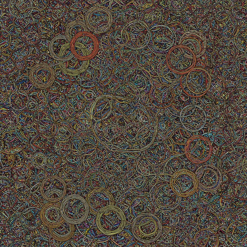 An intricate, digital abstract pattern consisting of numerous interlocking rings and royalty free illustration