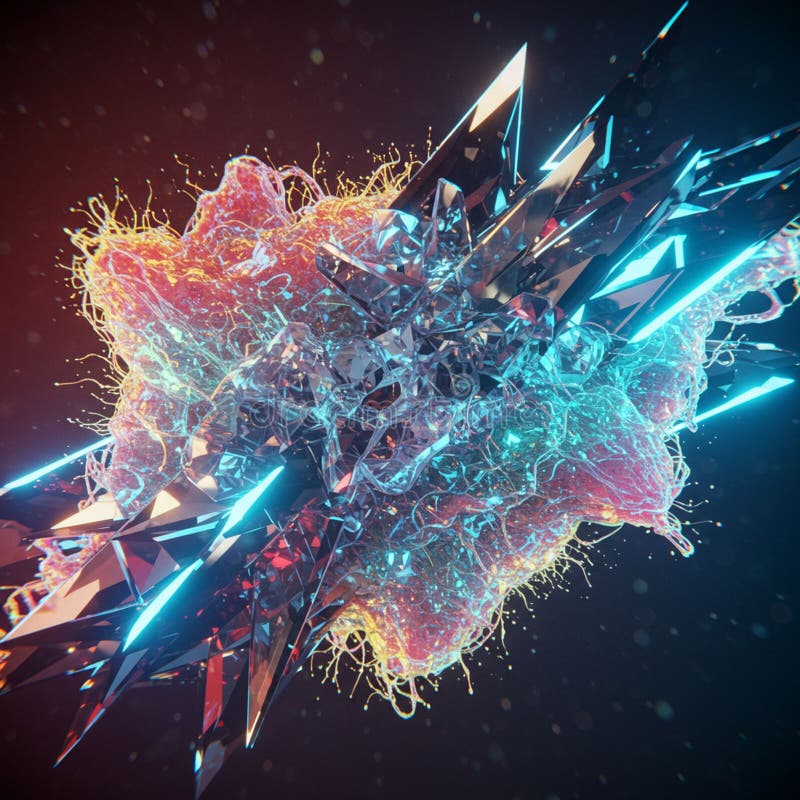 An intricate digital artwork features an abstract fusion of glossy, crystalline structure vector illustration