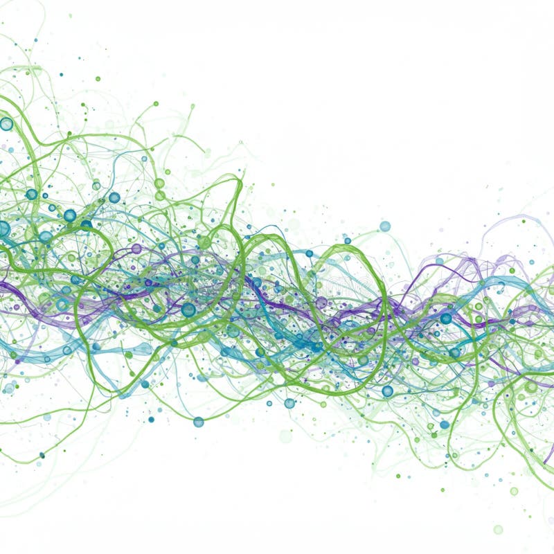 Intricate digital artwork featuring a network of vibrant lines and dots. The design stock illustration