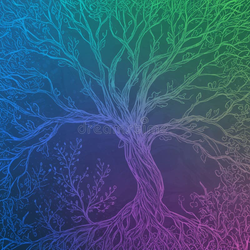 Intricate digital artwork featuring a tree with delicate, branching lines. The background vector illustration