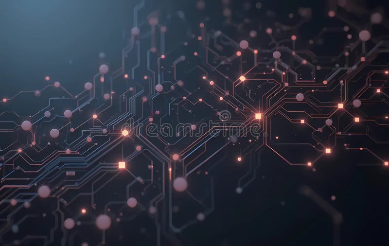 An intricate digital circuit pattern features interconnected lines and nodes vector illustration
