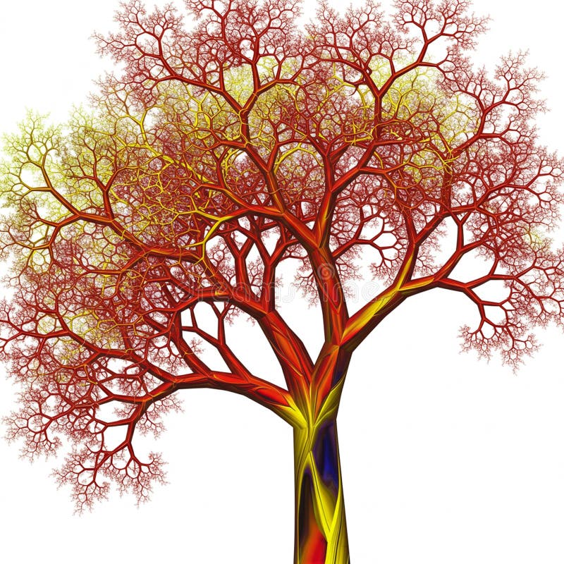 Intricate digital illustration of a tree with a vibrant, colorful network of branches vector illustration