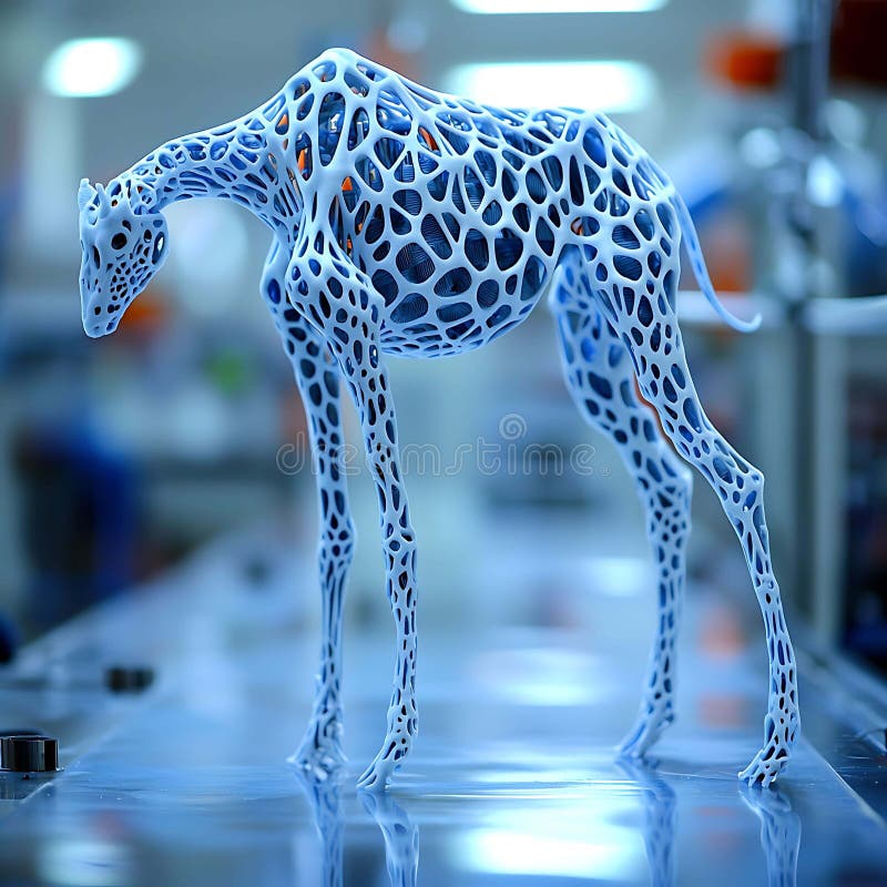 Intricate 3Dprinted giraffe model, showcasing lattice structure innovative design stock illustration