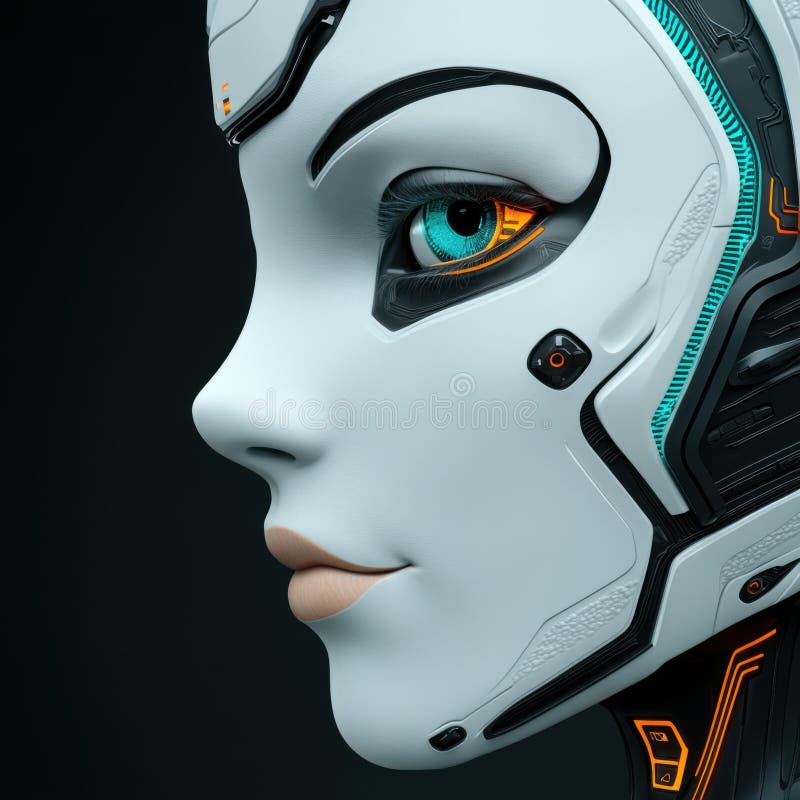Intricate Female Robot Face with Circuitry Design Elements stock illustration