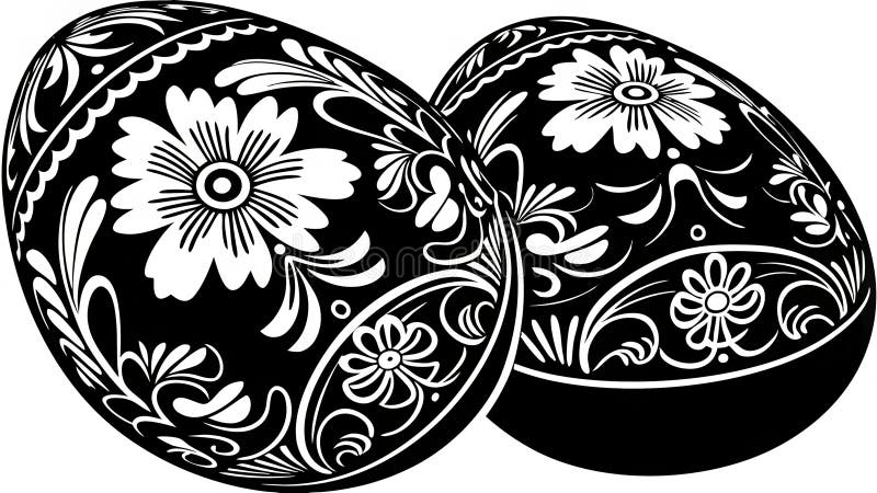 Intricate floral black and white easter eggs with delicate patterns royalty free stock image