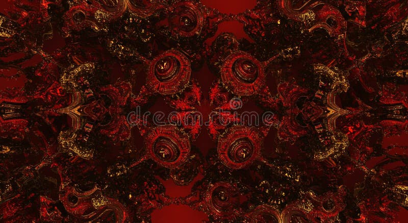 Intricate fractal design in deep red and black hues, showcasing a complex royalty free illustration