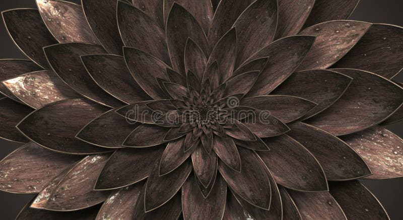 Intricate fractal pattern resembling a flower, composed of layered, metallic-toned royalty free illustration