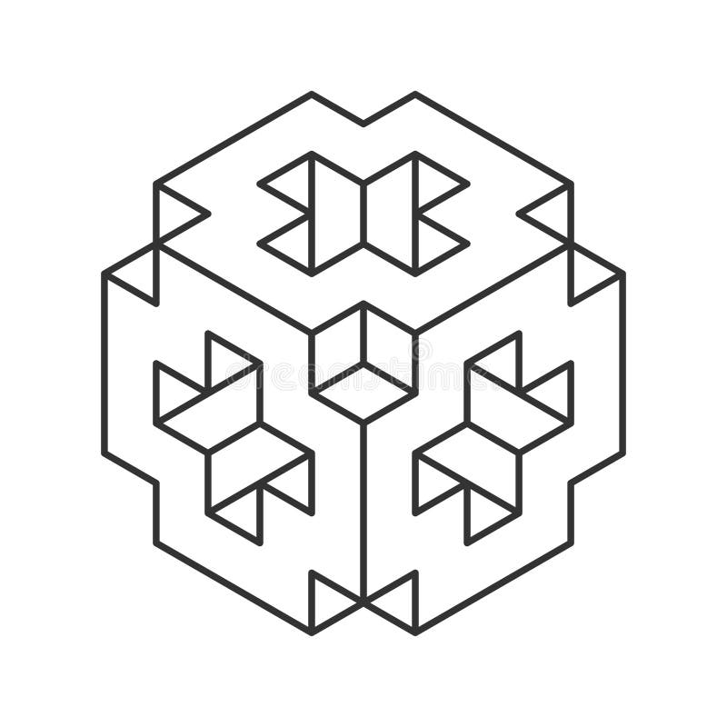 Intricate geometric design featuring interconnected cubes, creating a visually captivating 3D illusion stock illustration
