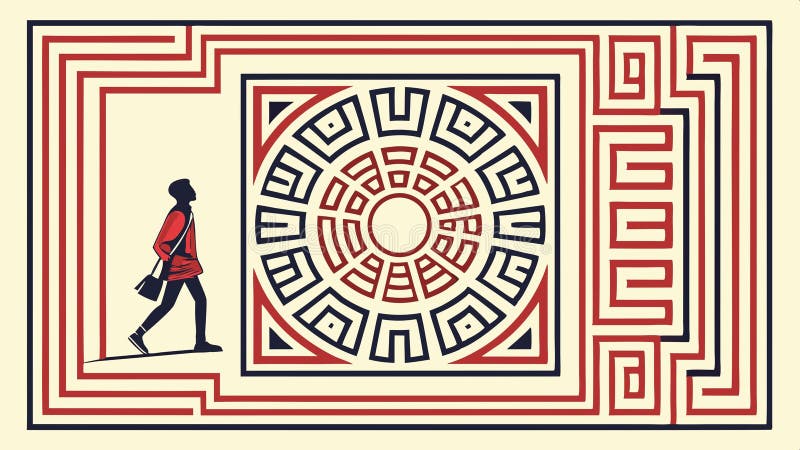 Intricate geometric maze pattern, challenge problem solving illustration design vector design Generative AI royalty free illustration