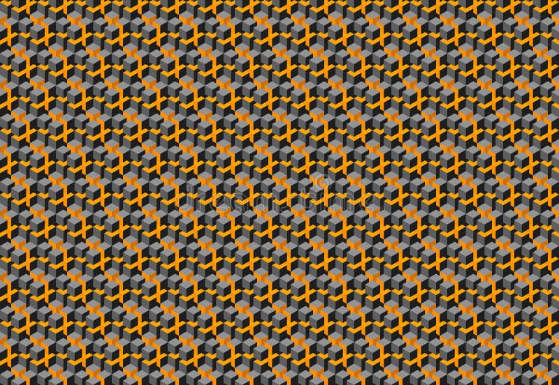 Intricate geometric pattern featuring a repeating design of gray and orange cubes, creating a dynamic, visually engaging texture vector illustration