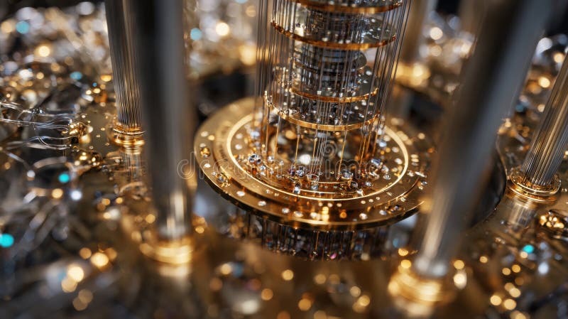 Intricate gold quantum computer core royalty free illustration