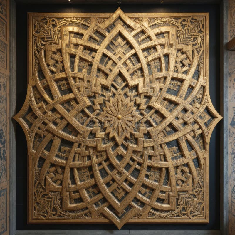 Intricate Golden Geometric Architectural Panel vector illustration