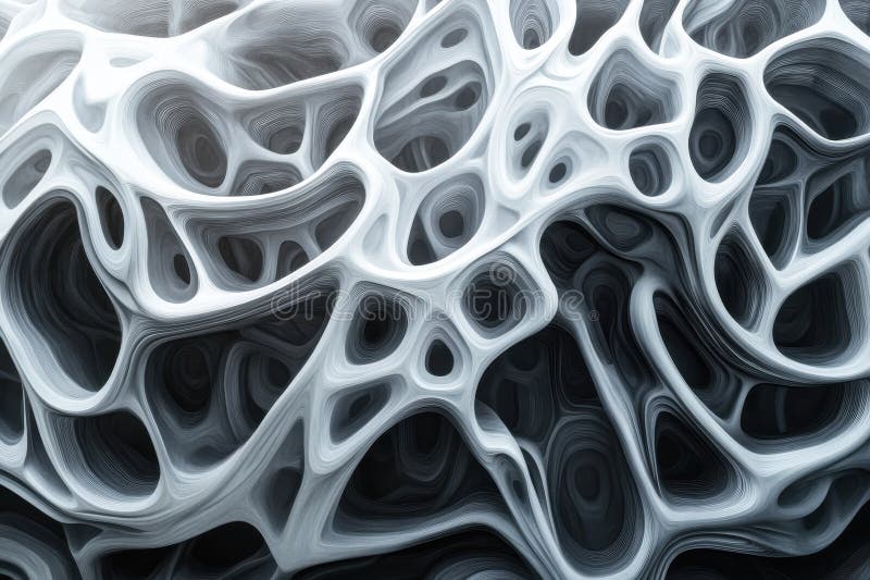 Intricate gray and white abstract pattern resembling organic structures under soft light. An intricate abstract formation in gray and white displays organic shapes illuminated by soft light. AI generated