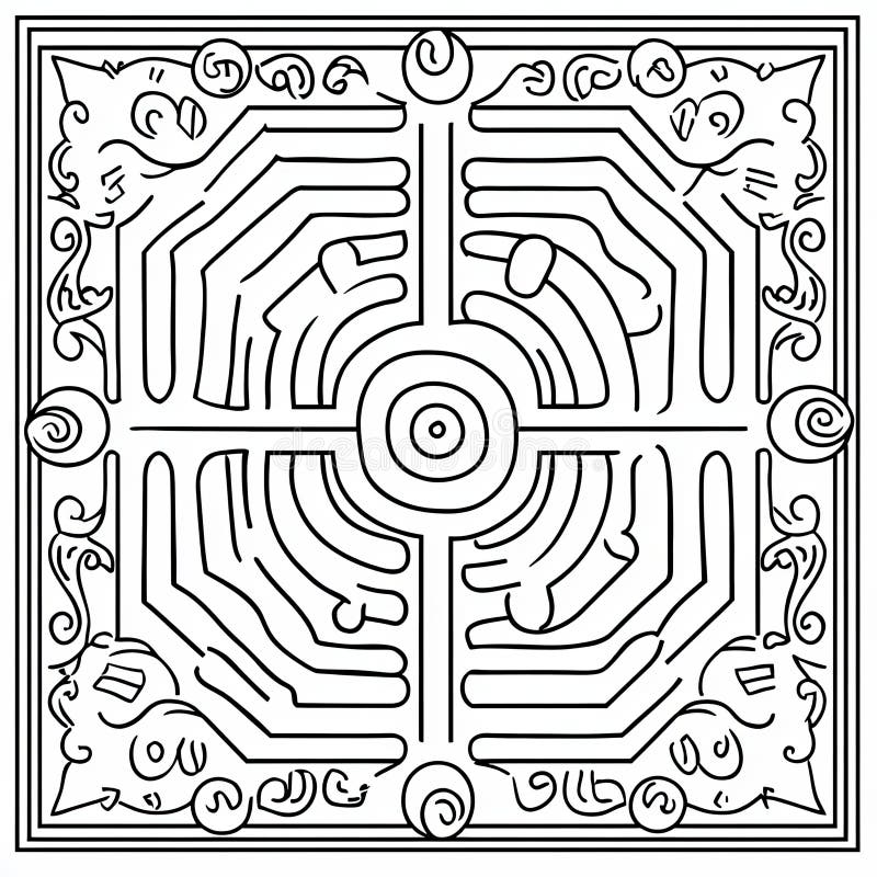 Intricate maze design featuring decorative elements and unique patterns stock illustration
