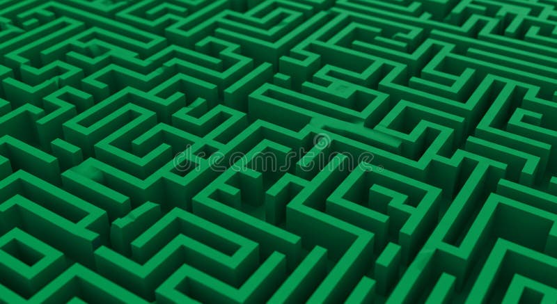 Intricate maze design featuring interconnected pathways with sharp angles and stock illustration