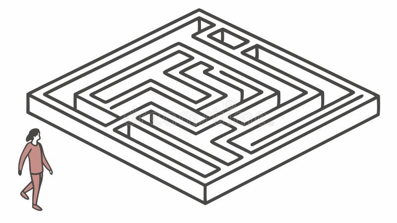 Intricate maze with a person, symbolizing challenge, problem-solving, vector design Generative AI royalty free illustration