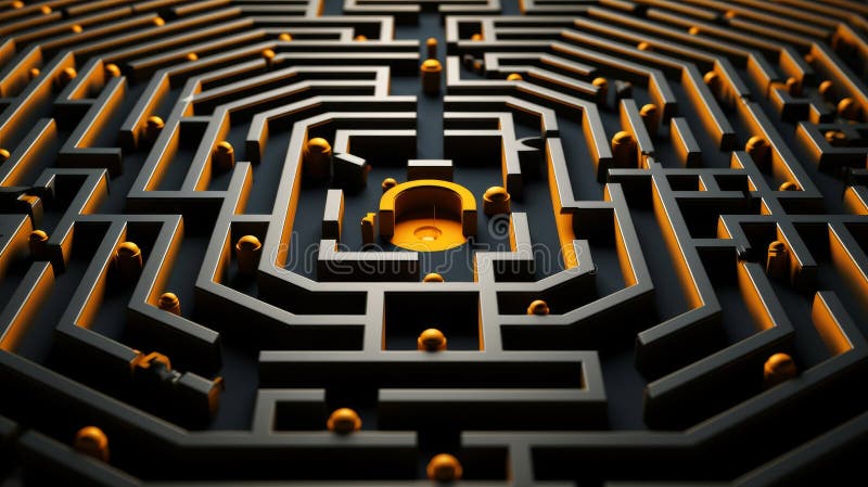 Intricate maze symbolizing the process of problem solving stock illustration