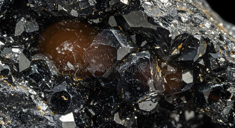 Stunning Black Crystal Cluster Macro Photography stock photos